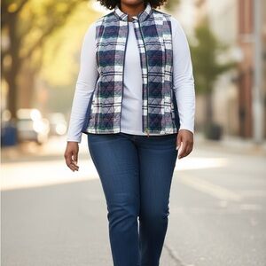 Kim Rogers Plaid Quilted Vest - Blue and White